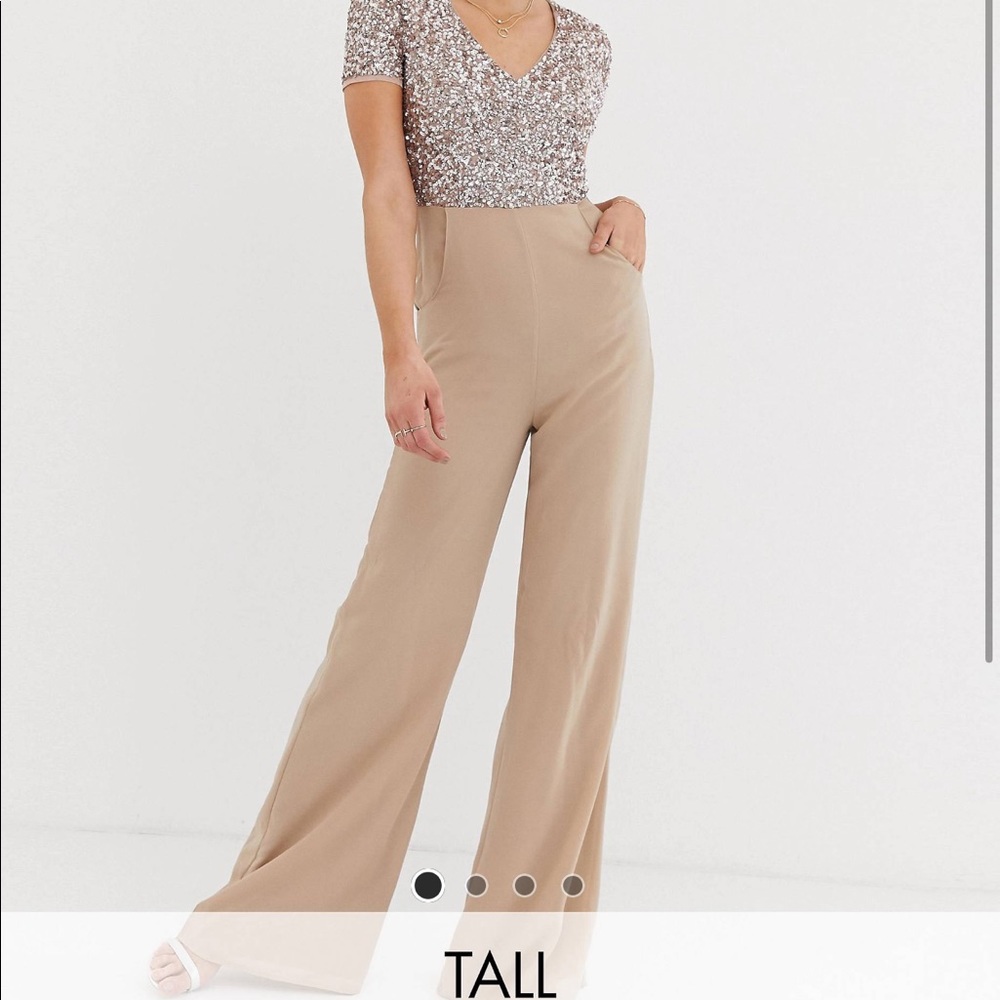 tall embellished jumpsuit, beige, silver, gold